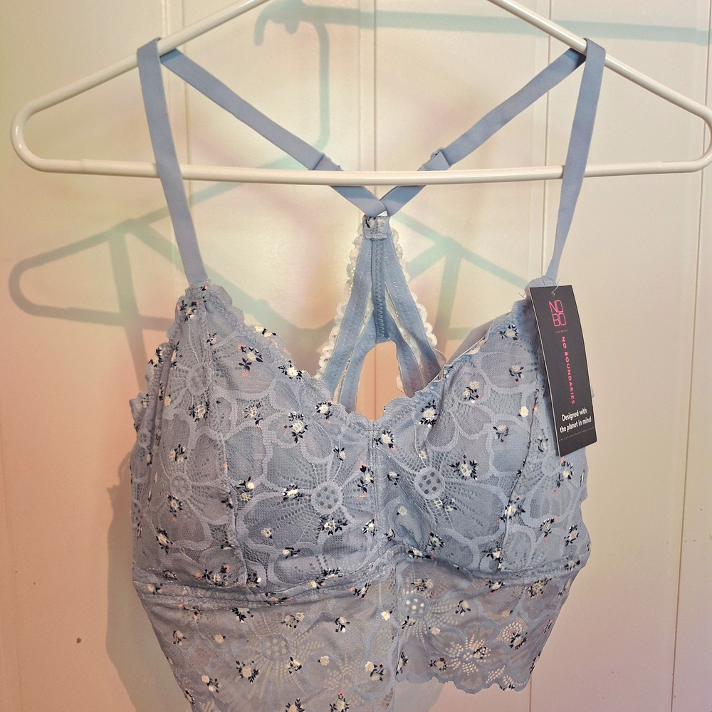 NWT No Boundaries Blue Lace Bra with Strappy Y-Back Size XL - Picture 1 of 3